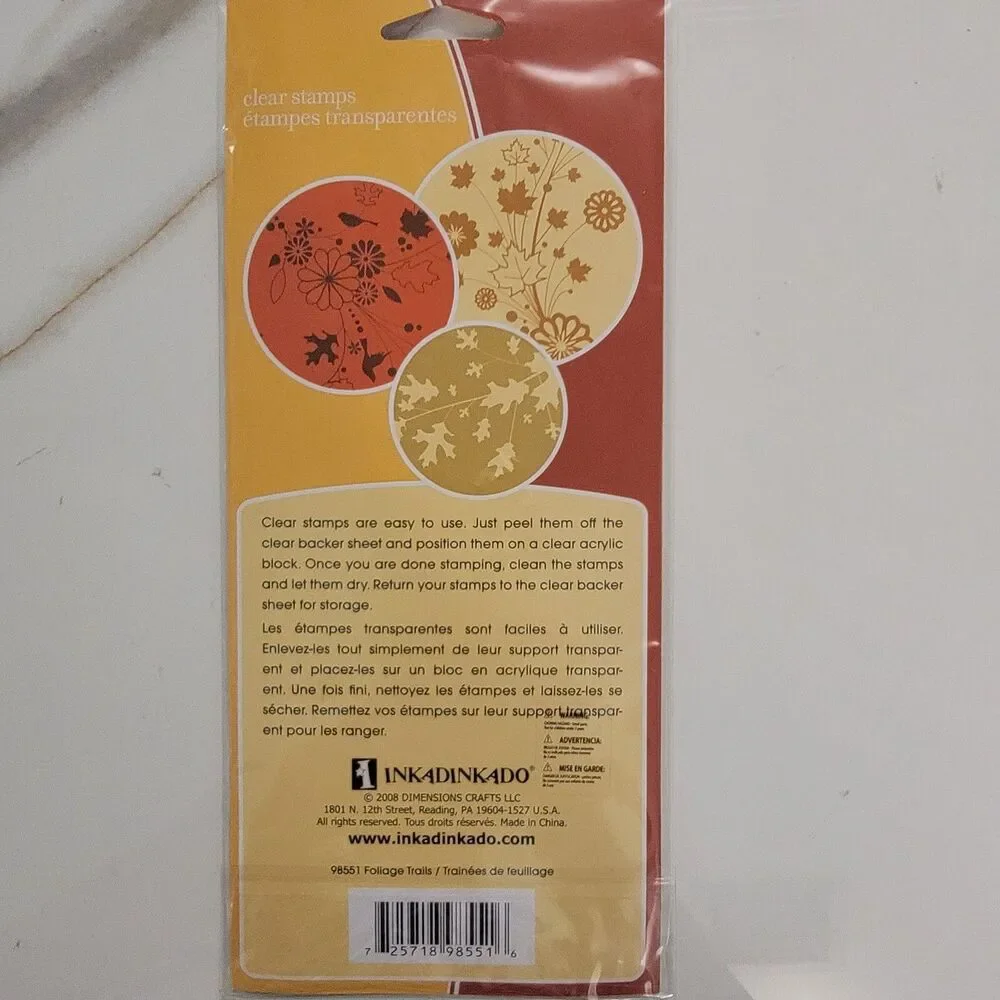 Inkadinkado Clear Craft Stamps Set of 4 AUTUMN 98551 FOILAGE TRAILS New